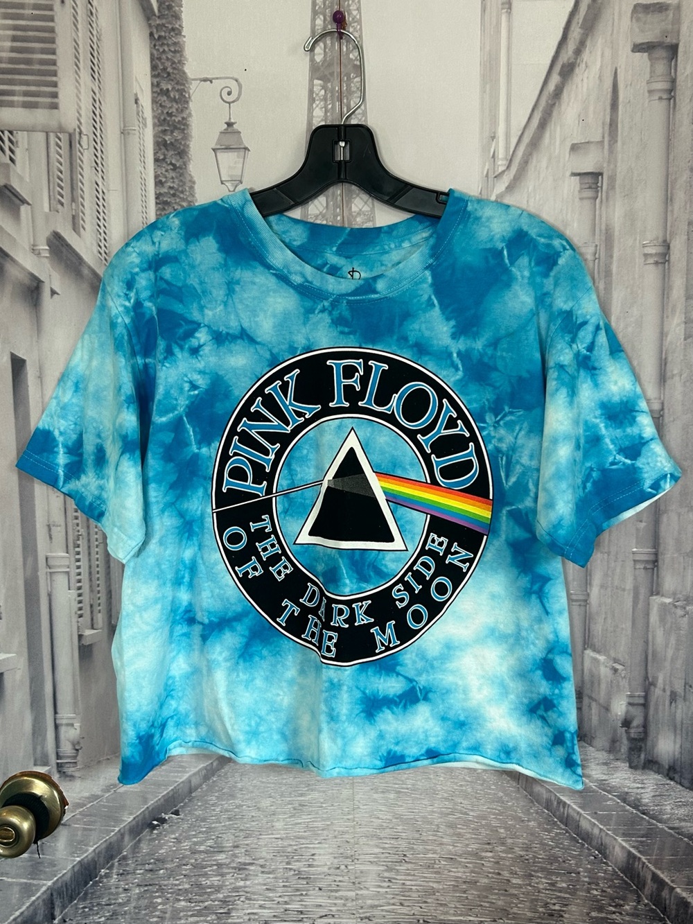 Pink Floyd Blue Tie-Dye Graphic Crop Tee